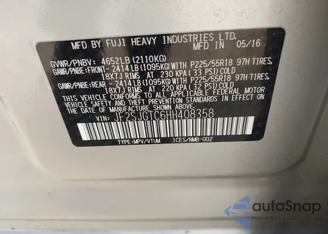 2017 Subaru Forester 2.0Xt Touring z USA, uszkodzony, nr VIN JF2SJGTC6HH408358